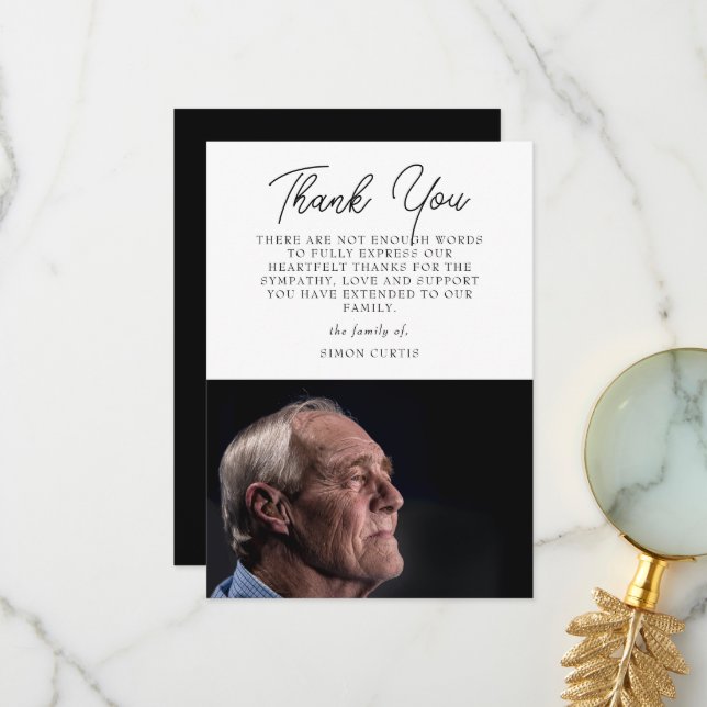 Elegant Photo Sympathy Script Thank You Card (Front/Back In Situ)