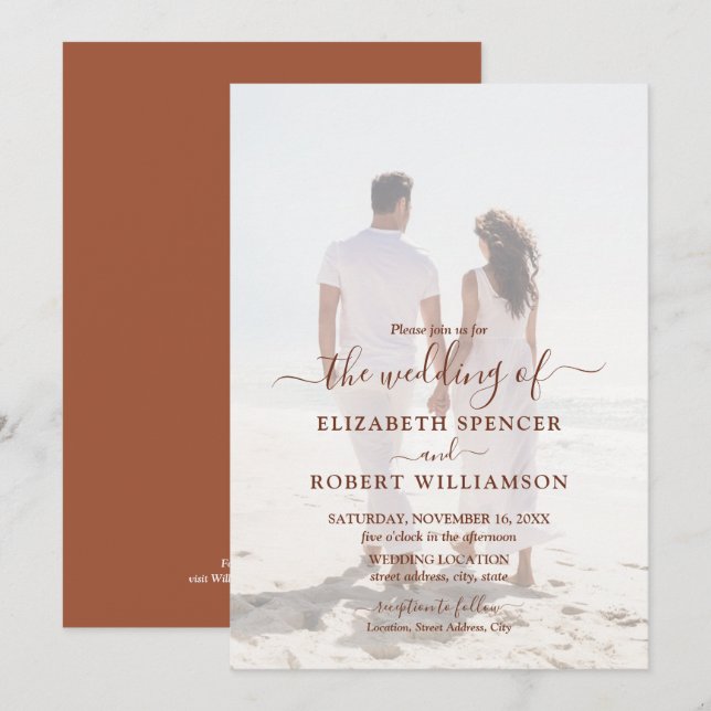Elegant Photo Terracotta Wedding Invitation (Front/Back)