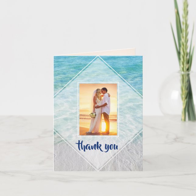 Elegant Photo Tropical Beach Wedding Thank You Card (Front)