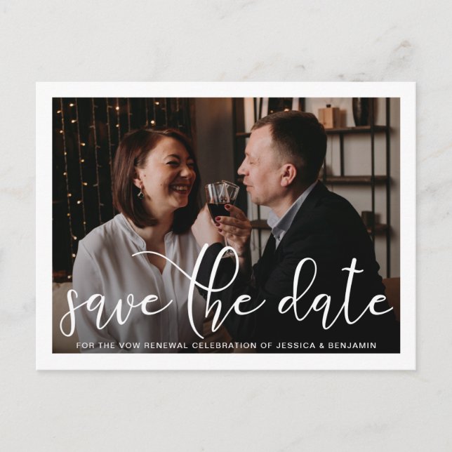 Elegant Photo Vow Renewal Save The Date Announcement Postcard (Front)