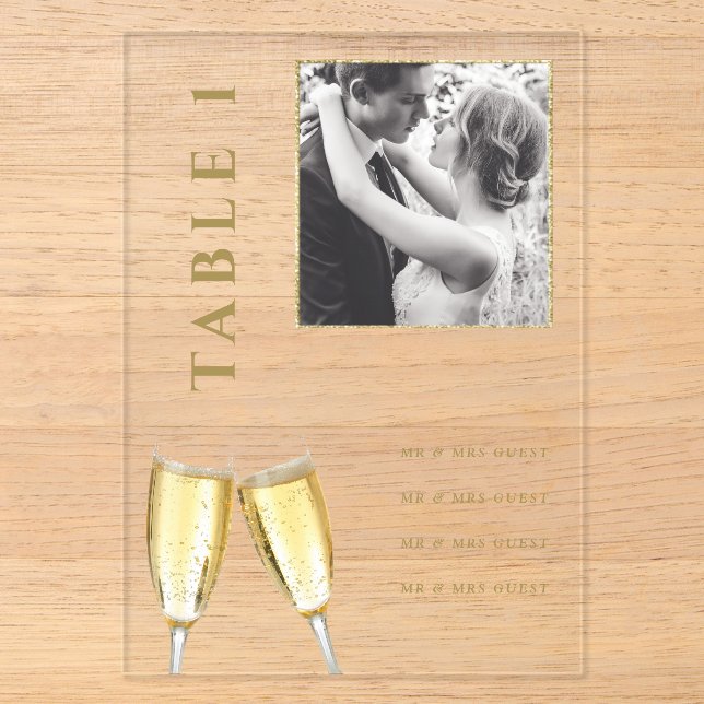Elegant Photo Wedding Champagne Table Number (Front)