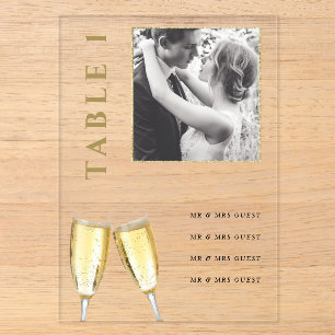 Elegant Photo Wedding Champagne Table Number