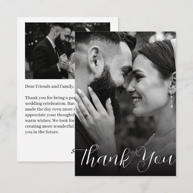 Elegant Photo Wedding Flat Thank You Card (Front/Back)