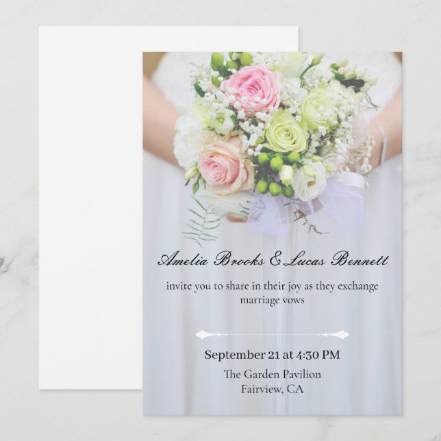 Elegant Photo Wedding Invitation Card (Devant / Derrière)
