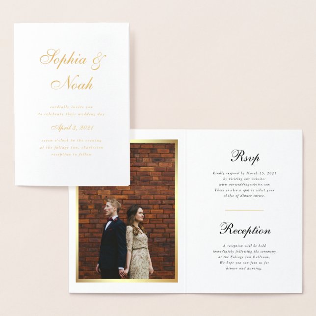 Elegant Photo Wedding Invitation with Gold Foil (Display)