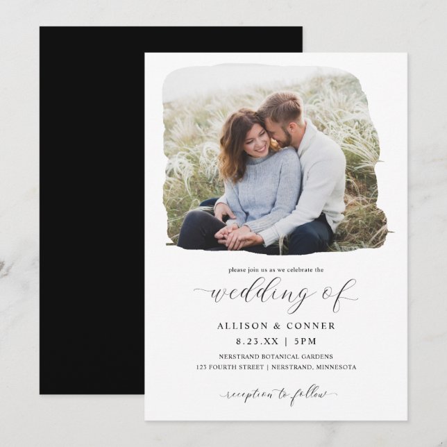 Elegant Photo Wedding Romantic Script Invitation (Front/Back)