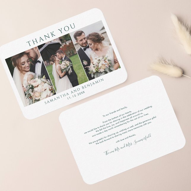 Elegant Photo Wedding Thank You Card (Wedding Couple Photo Collage Thank You Notecard)