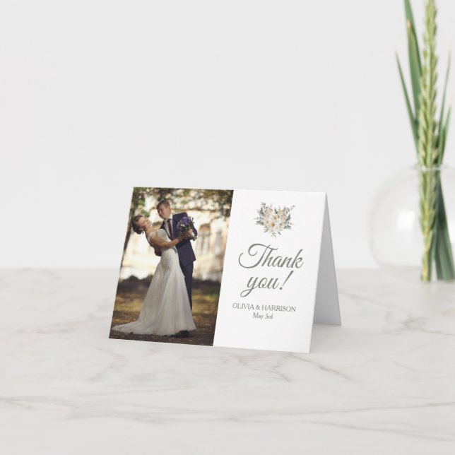 Elegant Photo Wedding Thank You Card – Sage Green  (Front)