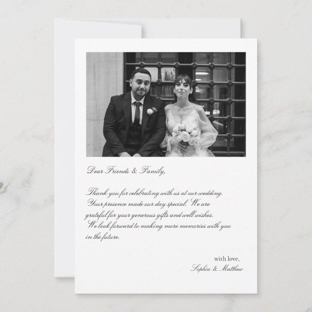  Elegant Photo Wedding Thank You Card w Note (Back)