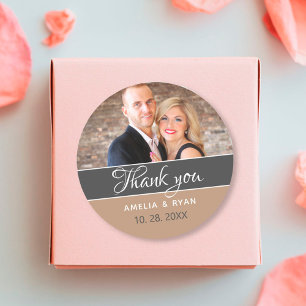 Elegant Photo Wedding Thank you Classic Round Sticker