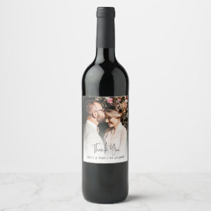 Elegant Photo Wedding Thank You Script Wine Label