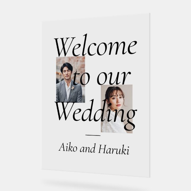 Elegant Photo Wedding Welcome  Acrylic Sign (Angle)