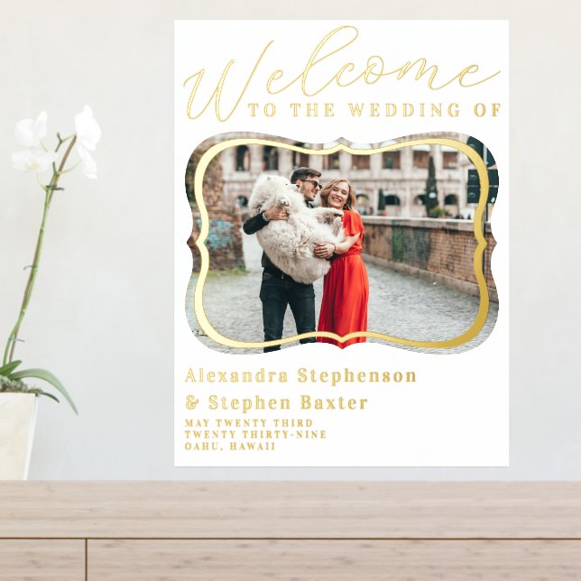 Elegant Photo Wedding Welcome Sign Gold Foil Print (In Situ (Entry Table))