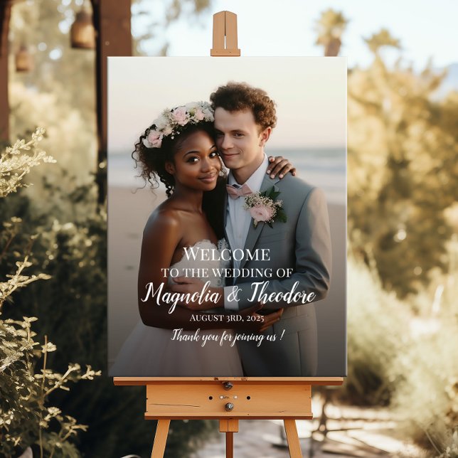 Elegant photo wedding welcome sign modern script (Creator Uploaded)