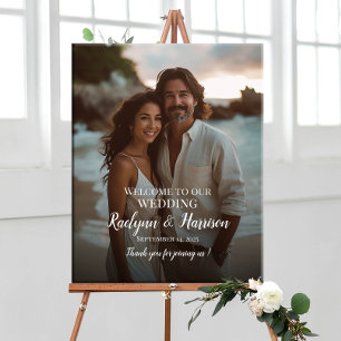 Elegant photo wedding welcome sign modern script