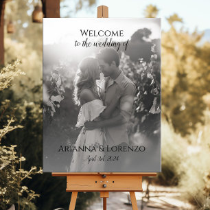 Elegant photo wedding welcome sign on canvas