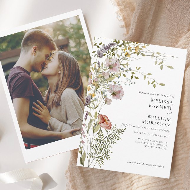 Elegant Photo Wildflower Watercolor Wedding Invitation (Elegant Photo Wildflower Watercolor Wedding Invitation)