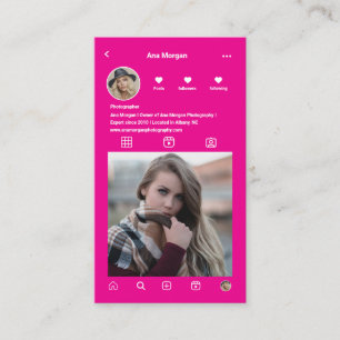 Elegant Photography instagram Qr Code Hot Pink Business Card