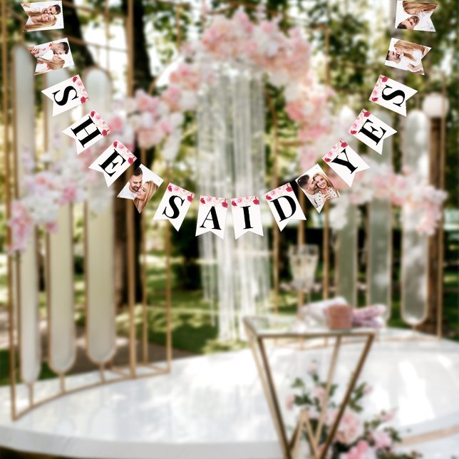Elegant Photos Pink & Red Floral Bridal Shower  Bunting Flags (Creator Uploaded)