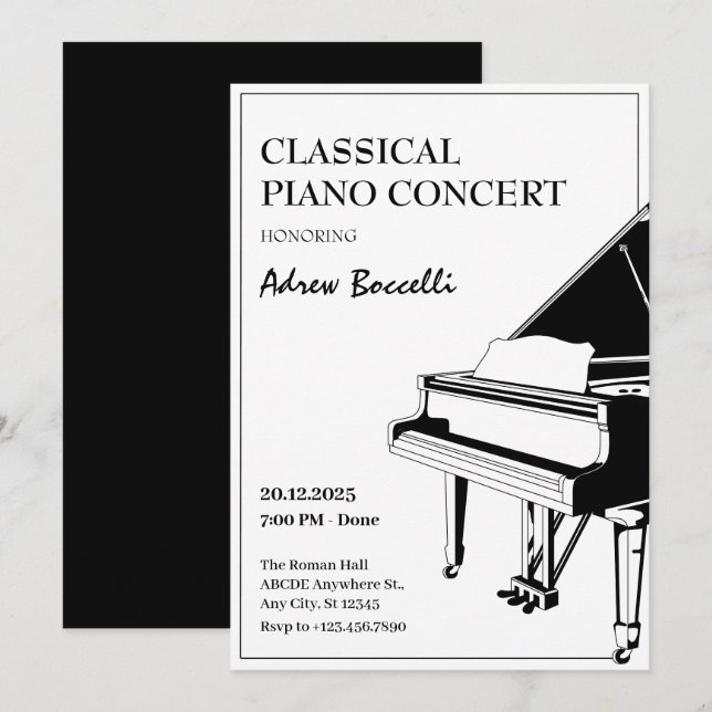 Elegant Piano classical concert Invitation (Front/Back)