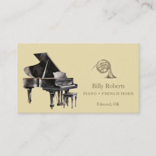 Elegant Piano French Horn Musician Music Teacher Business Card