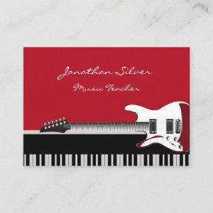 Elegant Piano & Guitar Music Teacher Business Card