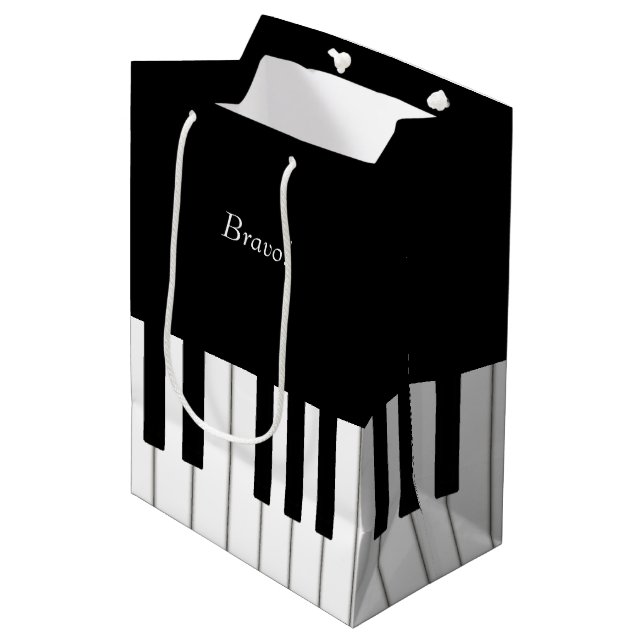 Elegant Piano Keyboard Custom Name & Message Medium Gift Bag (Front Angled)