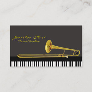 Elegant Piano Keys & Trombone Music Business Card