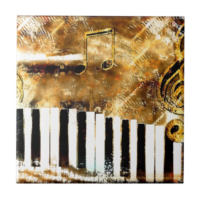 Elegant Piano Music & Notes Tile (Front)