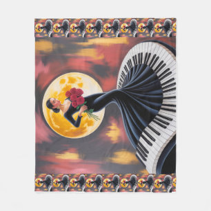 Elegant Piano Music Woman Art Design Fleece Blanket
