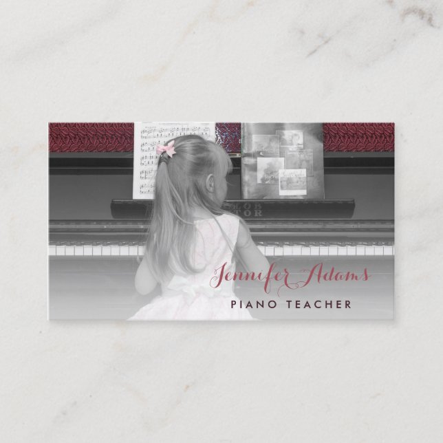 Elegant Piano Teacher Girl Student Pink Dress Business Card (Front)