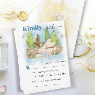 Elegant Piano   Violin doves Summer Wedding RSVP Card