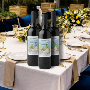 Elegant Piano   Violin flower doves Wedding Luxury Wine Label
