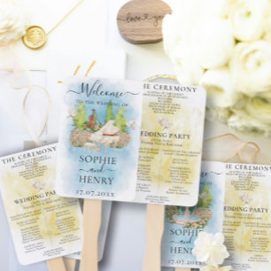 Elegant Piano Violin Wedding doves Program Hand Fan