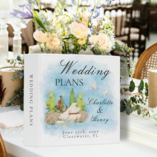 Elegant Piano Violin White Doves Wedding Plans Binder