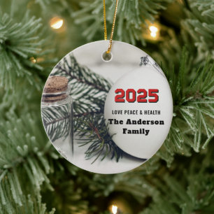 Elegant Pine 2025 New Year's Eve custom your Ceramic Ornament