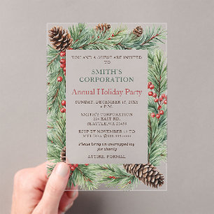 Elegant Pine Berries Corporate Holiday Party  Acrylic Invitations