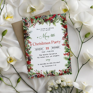 Elegant Pine & Berry Christmas Party Invitation   