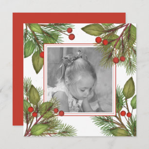 Elegant Pine Botanical Greenery Holly Berries Holiday Card