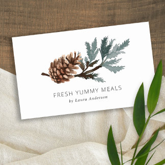 Elegant Pine Cone Tree Branch Watercolor Foliage  Business Card