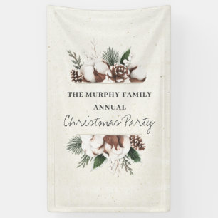 Elegant Pine & Cotton Christmas Banner