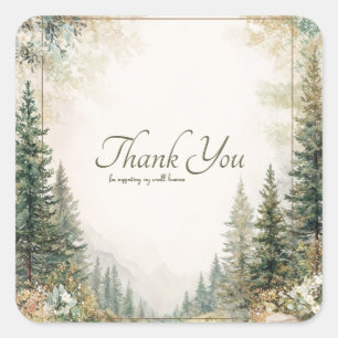 Elegant Pine Forest Mountain Watercolor Gold Frame Square Sticker