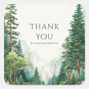 Elegant Pine Forest Mountain Watercolor Rustic Square Sticker