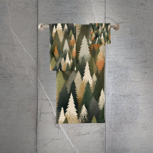 Elegant Pine Forest Tree Pattern Bath Towel Set
