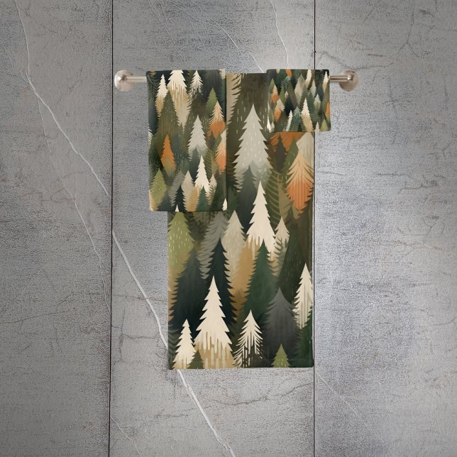 Elegant Pine Forest Tree Pattern Bath Towel Set (Creator Uploaded)