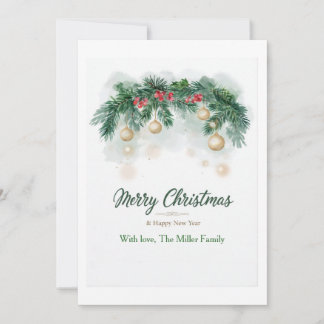 Elegant Pine Garland Merry Christmas Custom Family Holiday Card
