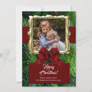 Elegant Pine Gold Frame Photo Christmas Holiday Card