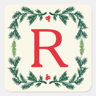 Elegant Pine Holiday Monogram Stickers