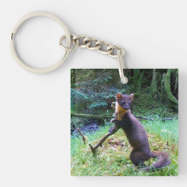 Elegant  Pine Marten Countryside Wildlife Design  Keychain (Front)