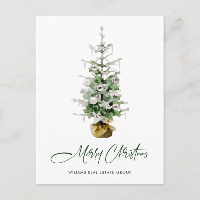 Elegant Pine Tree Christmas Company Greeting Holiday Postcard (Front)